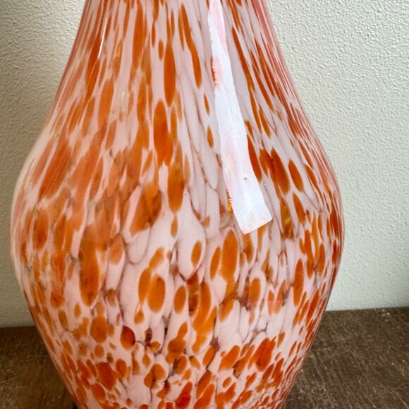 Vintage MCM Red Orange White Hand Blown Turned Tall Vase Smooth Pontil - Picture 6 of 9